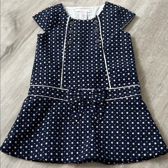 Jamie and Jack Geo Print Dobby Dress Navy Classic Cotton Blend Girls 2T - Picture 2 of 11